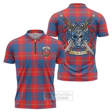 Blane Tartan Zipper Polo Shirt with Family Crest Celtic Skull Style Unisex - Tartan Vibes Clothing