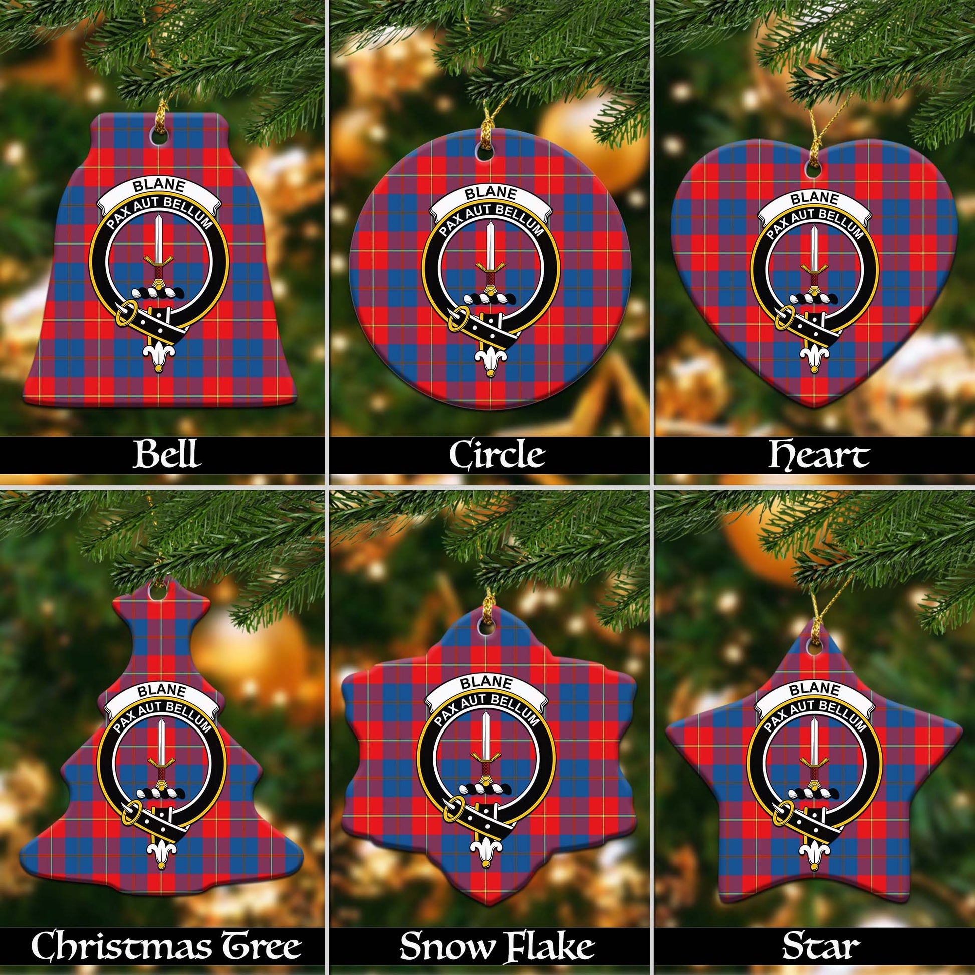 Blane Tartan Christmas Ceramic Ornaments with Family Crest Ceramic - Tartan Vibes Clothing