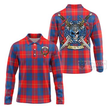 Blane Tartan Long Sleeve Polo Shirt with Family Crest Celtic Skull Style Unisex - Tartan Vibes Clothing