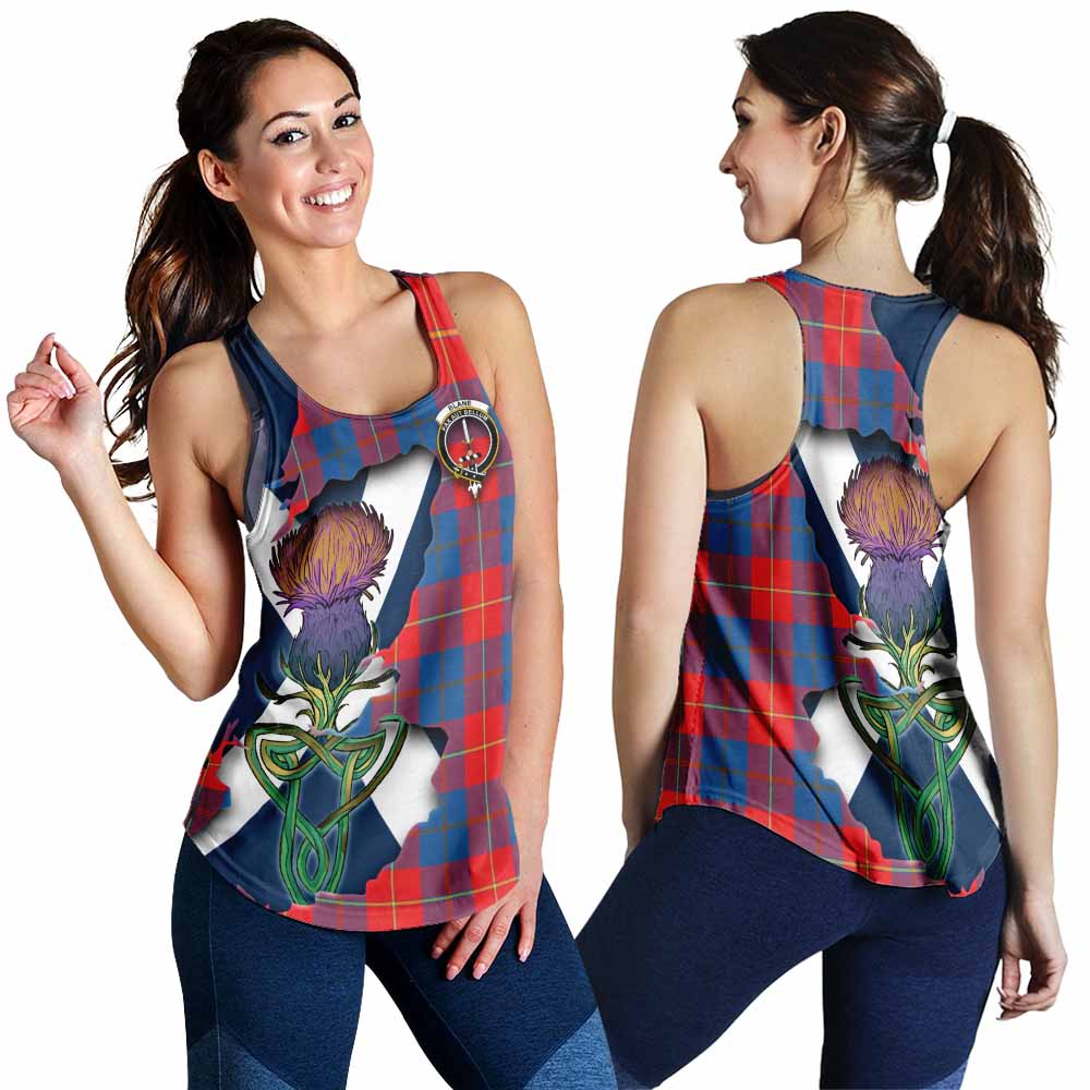 Tartan Vibes Clothing Blane Tartan Family Crest Women's Racerback Tanks Scottish Thistle Celtic Inspired