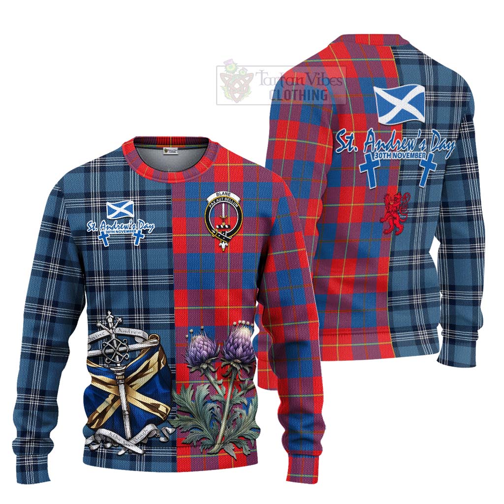 Blane Tartan Knitted Sweater Happy St. Andrew's Day Half Tartan Style Unisex - Tartan Vibes Clothing