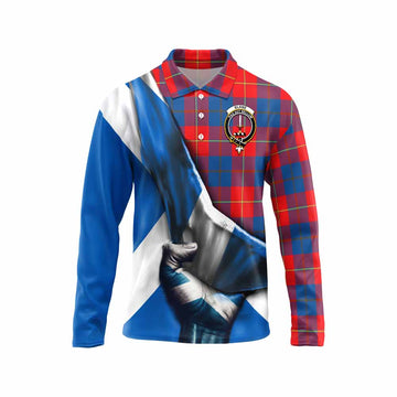 Blane Tartan Long Sleeve Polo Shirt with Family Crest Scotland Patriotic Style Unisex - Tartan Vibes Clothing
