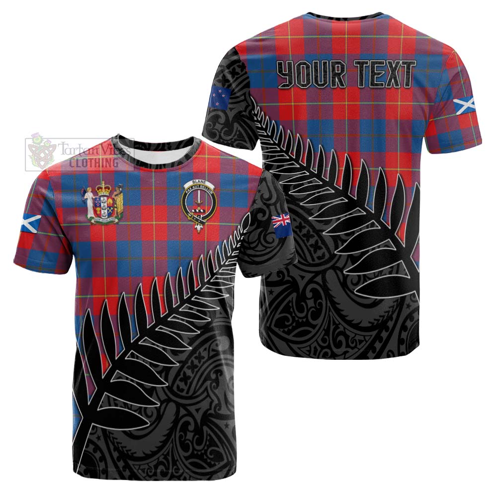 Tartan Vibes Clothing Blane Crest Tartan Cotton T-shirt with New Zealand Silver Fern Half Style