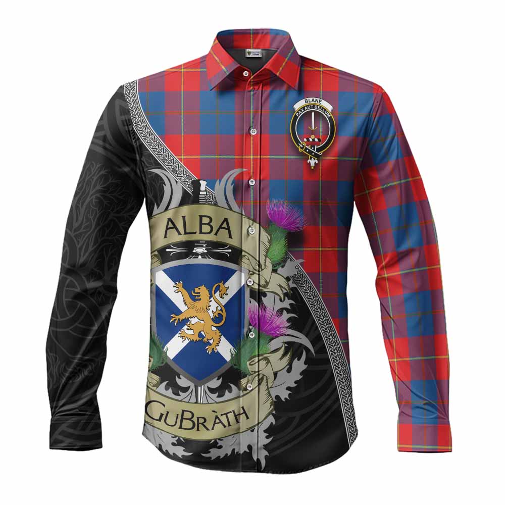 Blane Tartan Family Crest Long Sleeve Button Shirt Lion Rampant Royal Thistle Shield Celtic Inspired Men's Shirt S - Tartan Vibes Clothing
