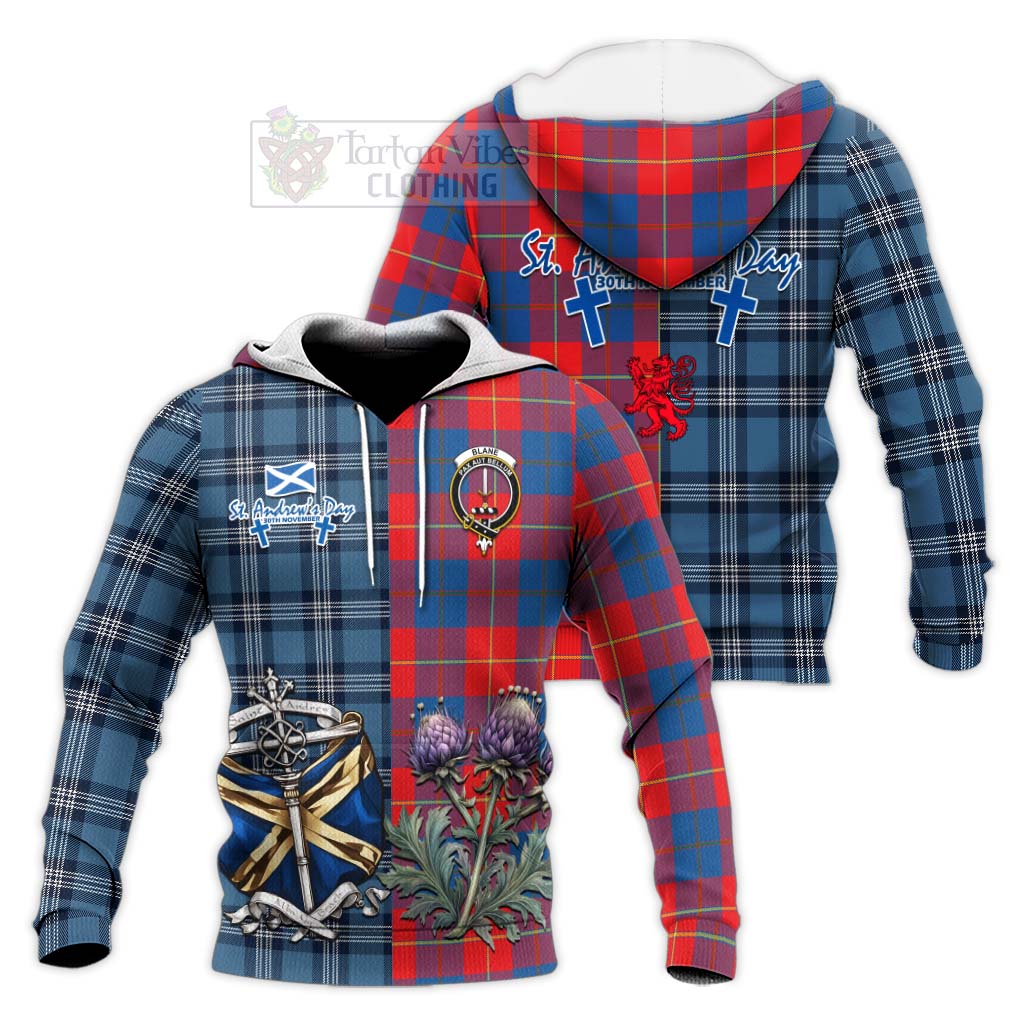 Blane Tartan Knitted Hoodie Happy St. Andrew's Day Half Tartan Style Unisex Knitted Pullover Hoodie - Tartan Vibes Clothing