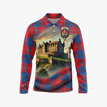 Blane Tartan Family Crest Long Sleeve Polo Shirt with Scottish Ancient Castle Style Unisex - Tartan Vibes Clothing