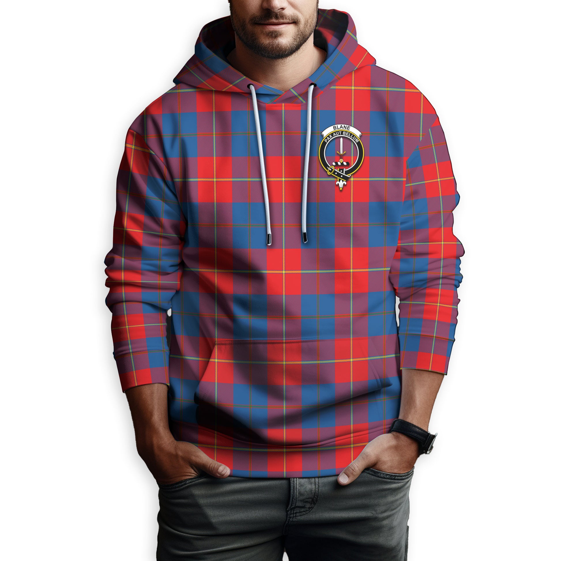 Blane Tartan Hoodie with Family Crest - Tartanvibesclothing