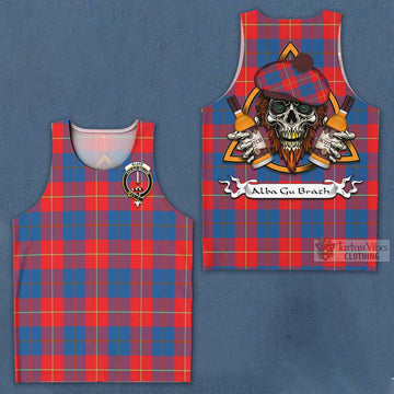 Blane Tartan Men's Tank Top with Family Crest and Bearded Skull Holding Bottles of Whiskey Men - Tartan Vibes Clothing