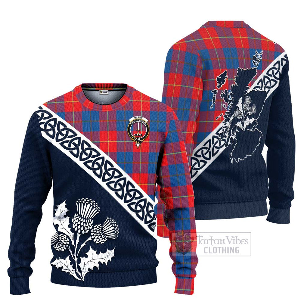 Blane Tartan Ugly Sweater Featuring Thistle and Scotland Map Unisex - Tartan Vibes Clothing