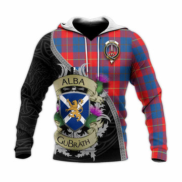Blane Tartan Family Crest Knitted Hoodie Lion Rampant Royal Thistle Shield Celtic Inspired Unisex Knitted Pullover Hoodie - Tartan Vibes Clothing