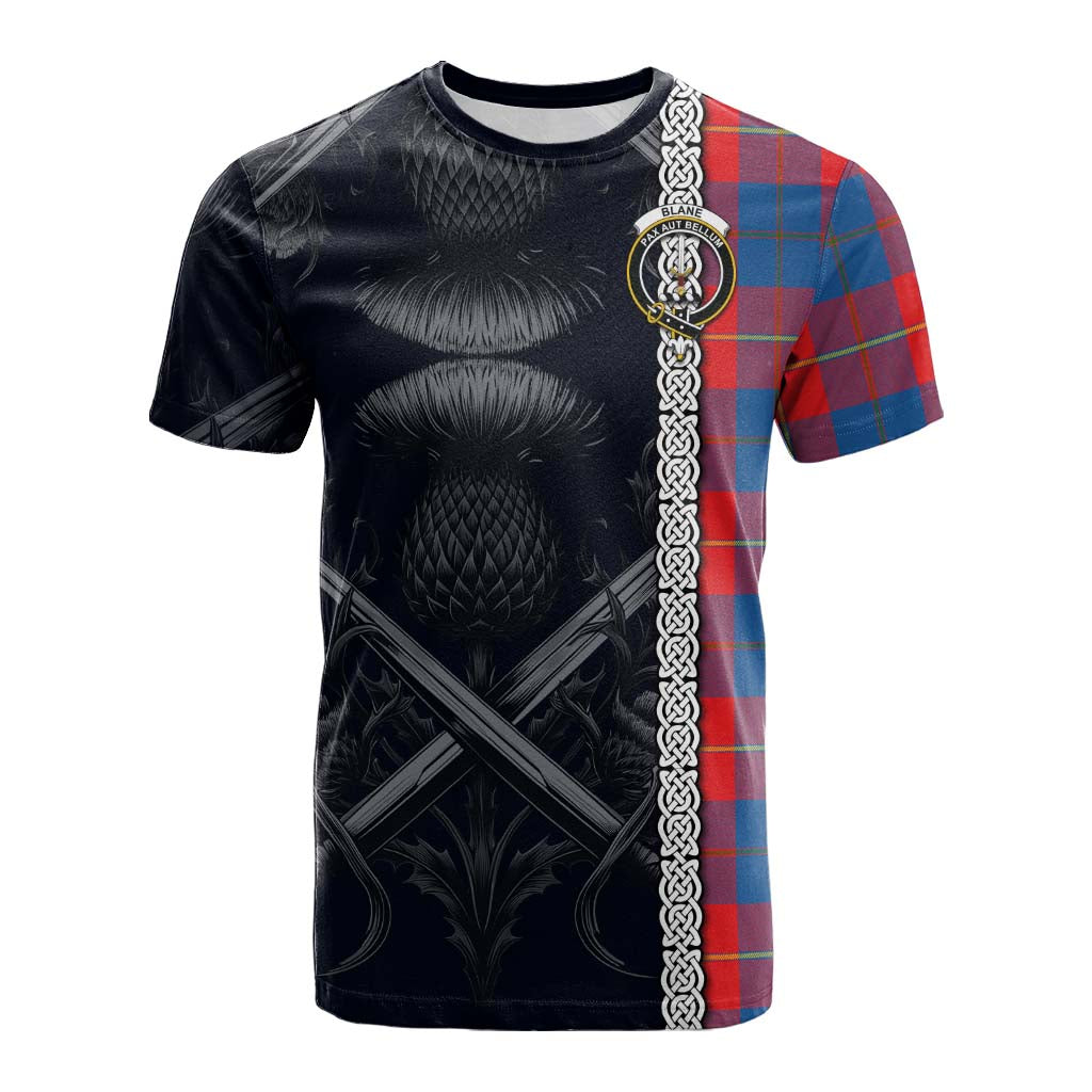 Blane Tartan Cotton T-shirt with Family Crest Cross Sword Thistle Celtic Vibes Kid's Shirt - Tartan Vibes Clothing