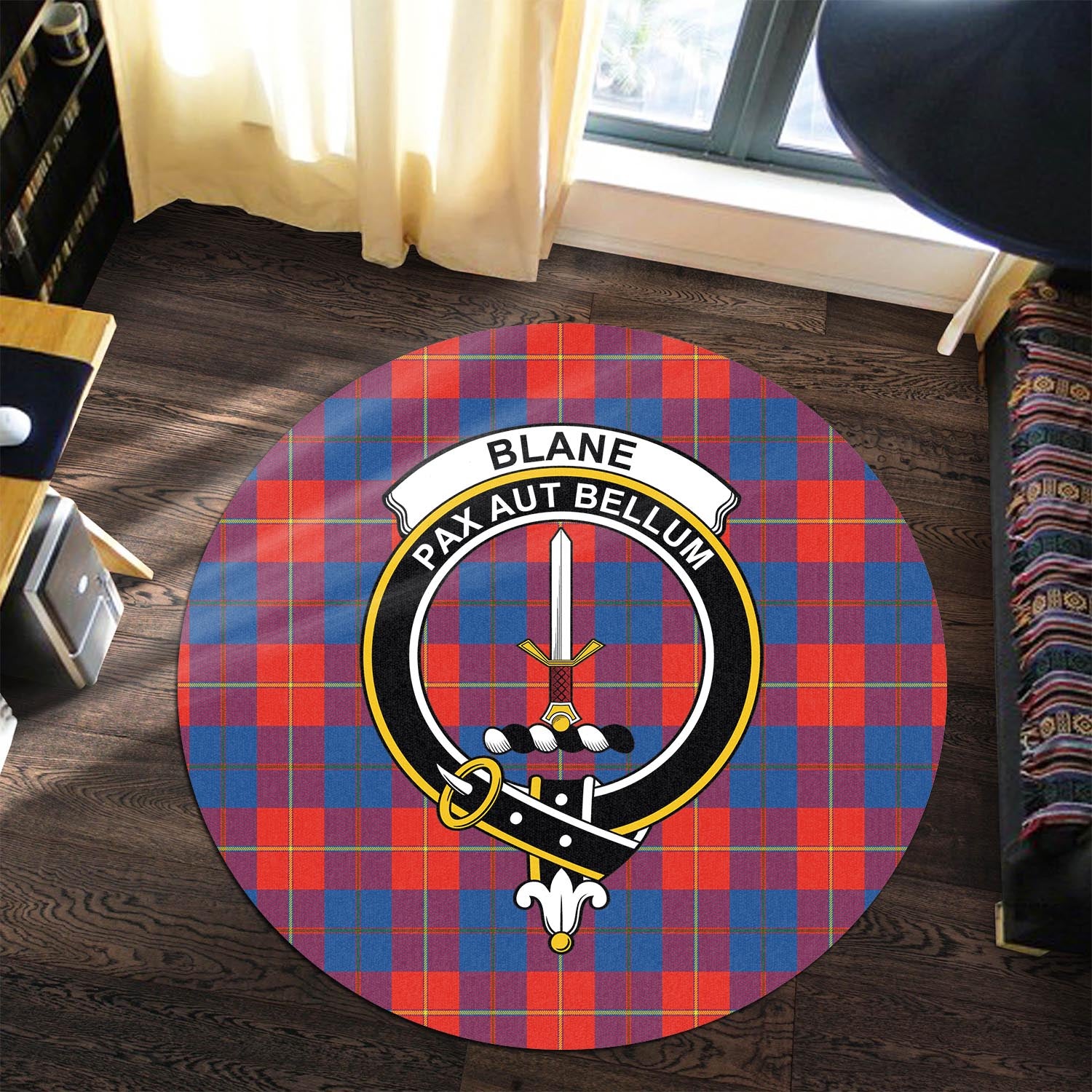 Blane Tartan Round Rug with Family Crest Premium Round Rug - Tartan Vibes Clothing