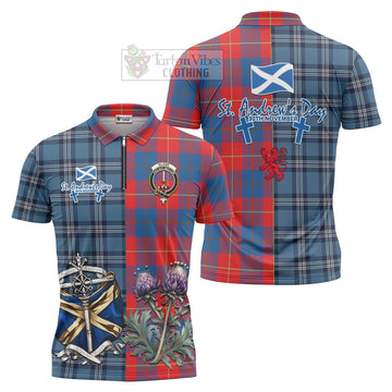 Blane Tartan Zipper Polo Shirt Happy St. Andrew's Day Half Tartan Style Unisex - Tartan Vibes Clothing