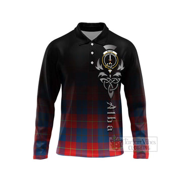 Blane Tartan Long Sleeve Polo Shirt Featuring Alba Gu Brath Family Crest Celtic Inspired Unisex - Tartan Vibes Clothing