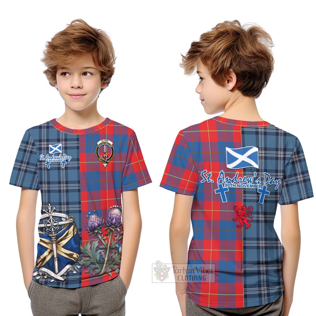 Blane Tartan Kid T-Shirt Happy St. Andrew's Day Half Tartan Style Youth XL Size14 - Tartan Vibes Clothing