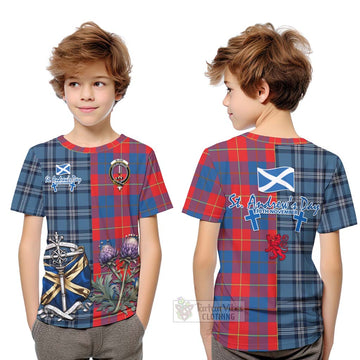Blane Tartan Kid T-Shirt Happy St. Andrew's Day Half Tartan Style Youth XL Size14 - Tartan Vibes Clothing