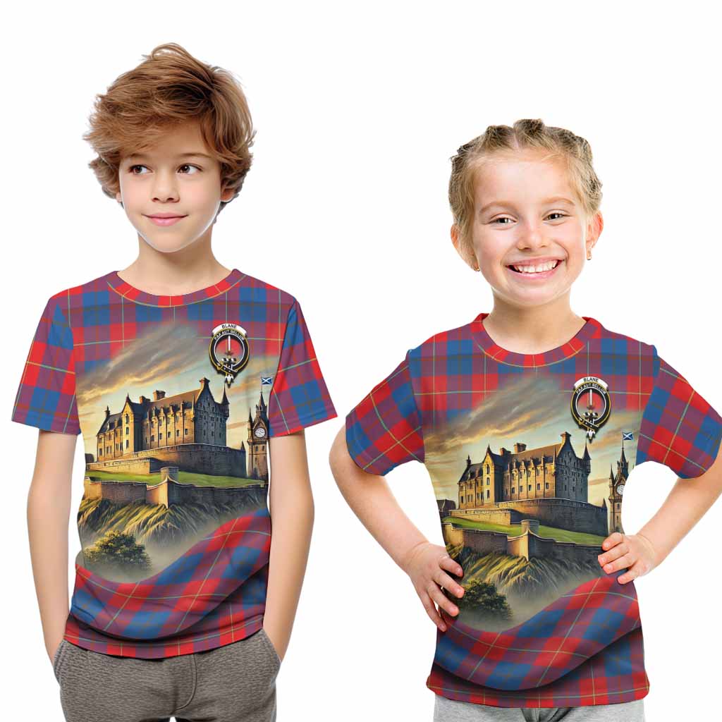 Blane Tartan Family Crest Kid T-Shirt with Scottish Ancient Castle Style Youth XL Size14 - Tartan Vibes Clothing