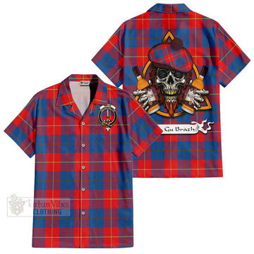 Blane Tartan Hawaiian Shirt with Family Crest and Bearded Skull Holding Bottles of Whiskey Kid - Tartan Vibes Clothing