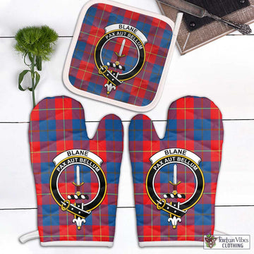 Blane Tartan Combo Oven Mitt & Pot-Holder with Family Crest Combo 2 Oven Mitt & 1 Pot-Holder Black - Tartan Vibes Clothing