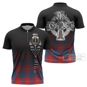 Blane Tartan Zipper Polo Shirt Featuring Alba Gu Brath Family Crest Celtic Inspired Unisex - Tartan Vibes Clothing