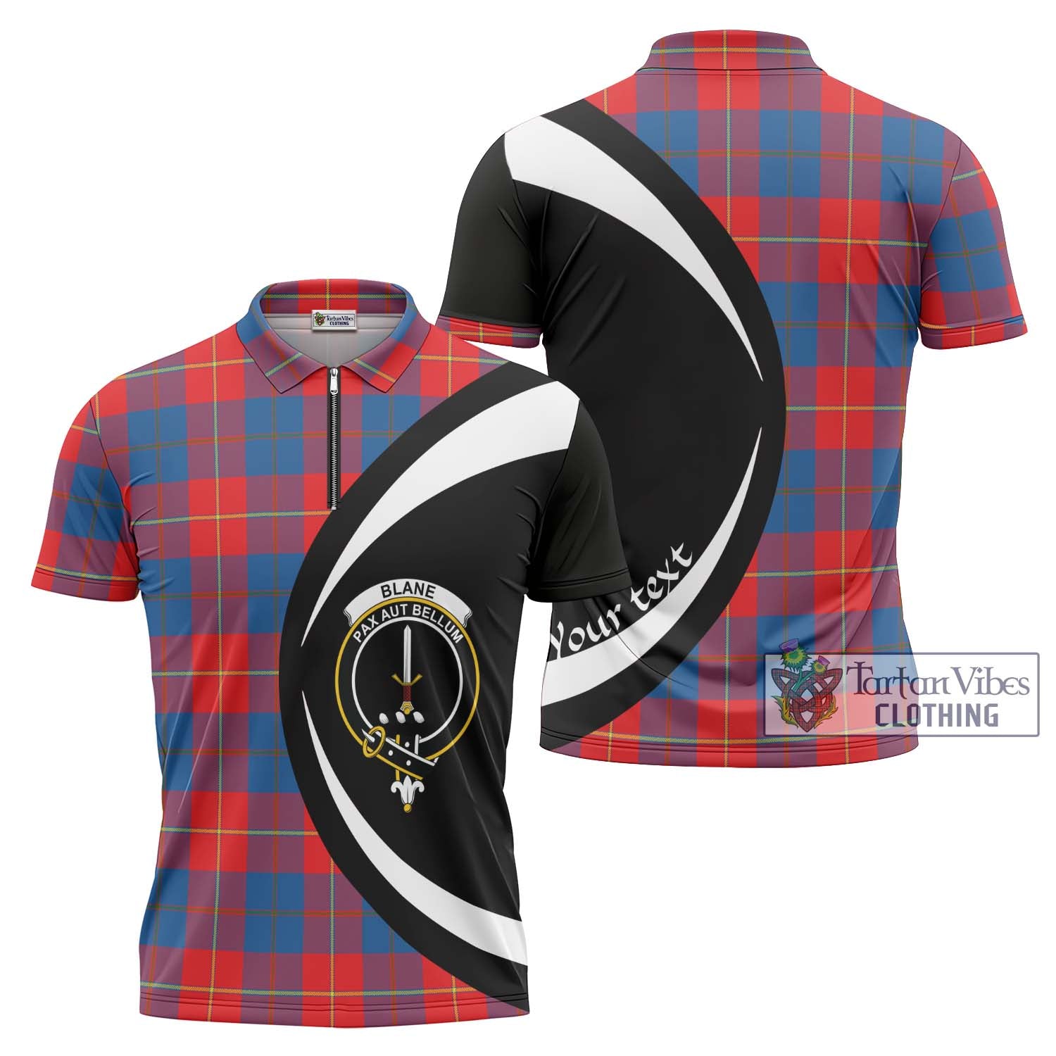 Blane Tartan Zipper Polo Shirt with Family Crest Circle Style Unisex - Tartan Vibes Clothing
