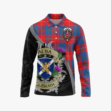 Blane Tartan Family Crest Long Sleeve Polo Shirt Lion Rampant Royal Thistle Shield Celtic Inspired Unisex - Tartan Vibes Clothing