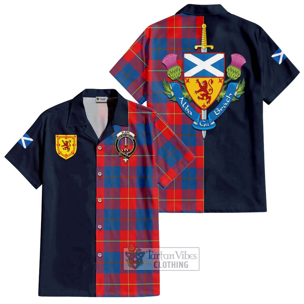 Blane Tartan Hawaiian Shirt Alba with Scottish Lion Royal Arm Half Style Kid - Tartan Vibes Clothing
