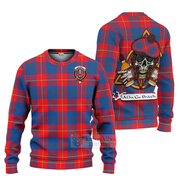 Blane Tartan Ugly Sweater with Family Crest and Bearded Skull Holding Bottles of Whiskey Unisex - Tartan Vibes Clothing