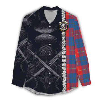 Blane Tartan Women's Casual Shirt with Family Crest Cross Sword Thistle Celtic Vibes Female - Tartan Vibes Clothing