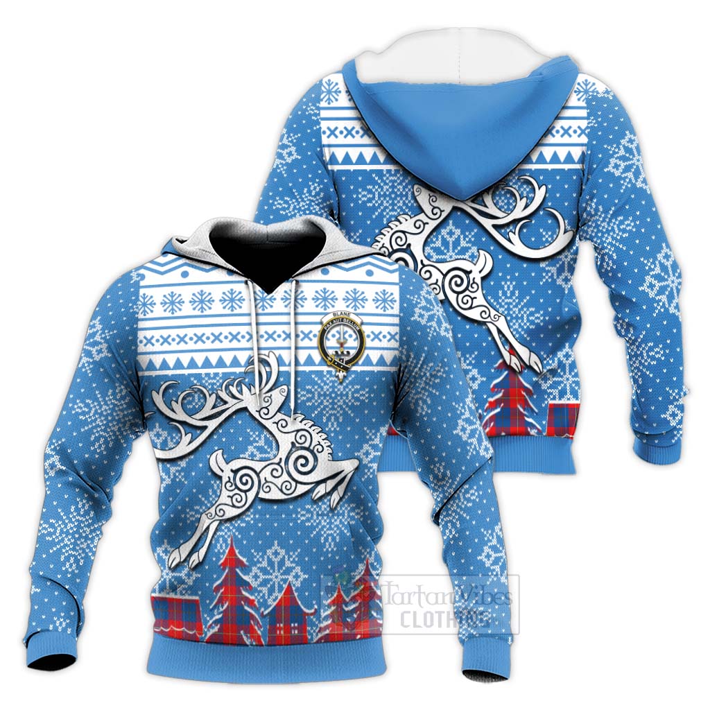 Blane Clan Christmas Knitted Hoodie Celtic Reindeer Style Unisex Knitted Pullover Hoodie - Tartan Vibes Clothing