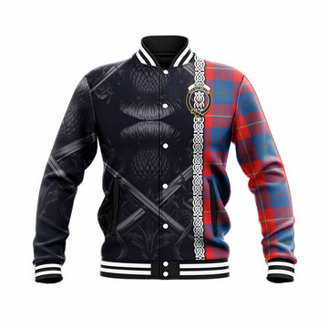 Blane Tartan Baseball Jacket with Family Crest Cross Sword Thistle Celtic Vibes Unisex - Tartan Vibes Clothing