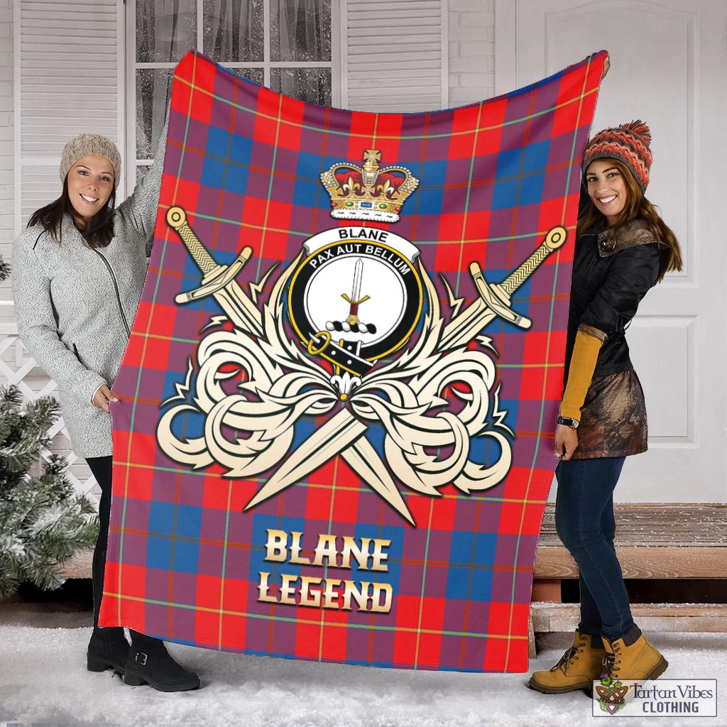 Blane Tartan Blanket with Clan Crest and the Golden Sword of Courageous Legacy X-Large 59 x 79 inches 150 x 200 cm - Tartan Vibes Clothing