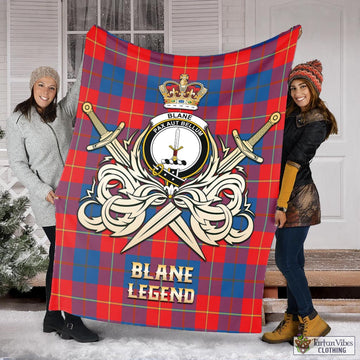 Blane Tartan Blanket with Clan Crest and the Golden Sword of Courageous Legacy X-Large 59 x 79 inches 150 x 200 cm - Tartan Vibes Clothing