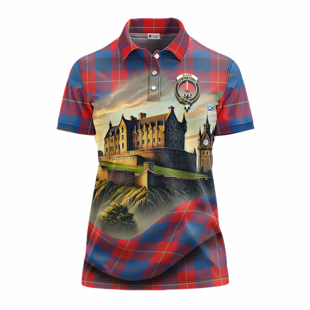 Blane Tartan Family Crest Women's Polo Shirt with Scottish Ancient Castle Style Women - Tartan Vibes Clothing