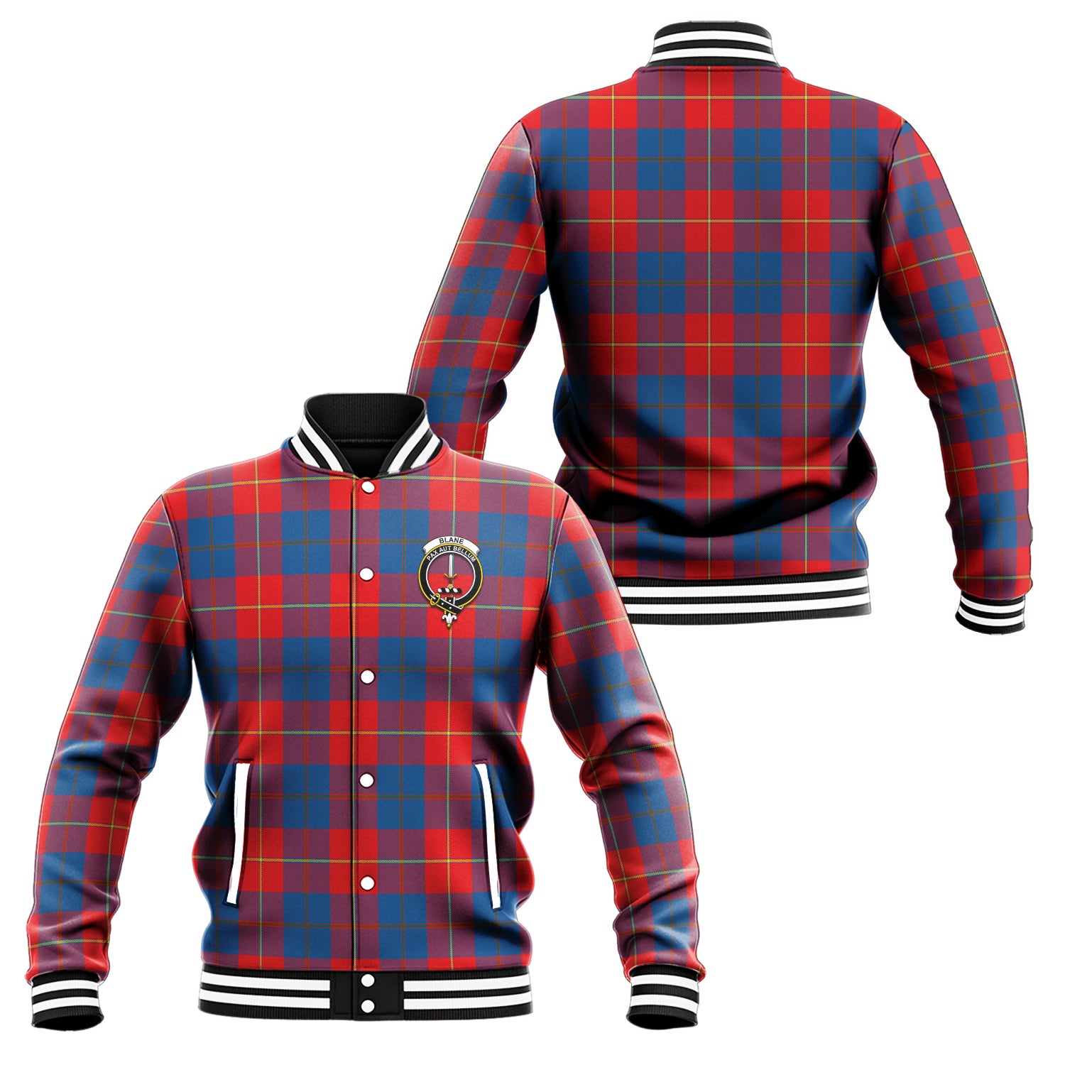 Blane Tartan Baseball Jacket with Family Crest Unisex - Tartan Vibes Clothing