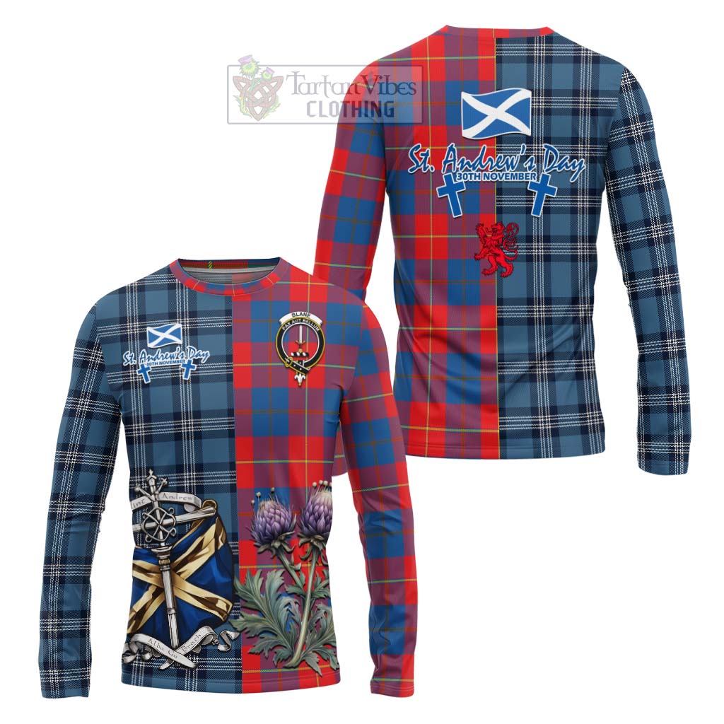 Blane Tartan Long Sleeve T-Shirt Happy St. Andrew's Day Half Tartan Style Unisex - Tartan Vibes Clothing