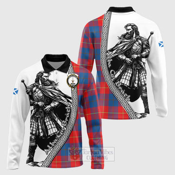 Blane Tartan Clan Crest Long Sleeve Polo Shirt with Highlander Warrior Celtic Style Unisex - Tartan Vibes Clothing