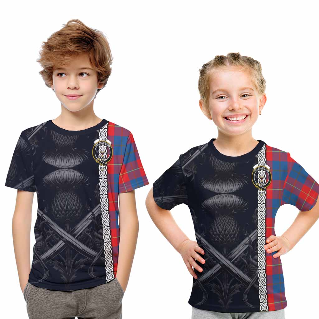 Blane Tartan Kid T-Shirt with Family Crest Cross Sword Thistle Celtic Vibes Youth XL Size14 - Tartan Vibes Clothing