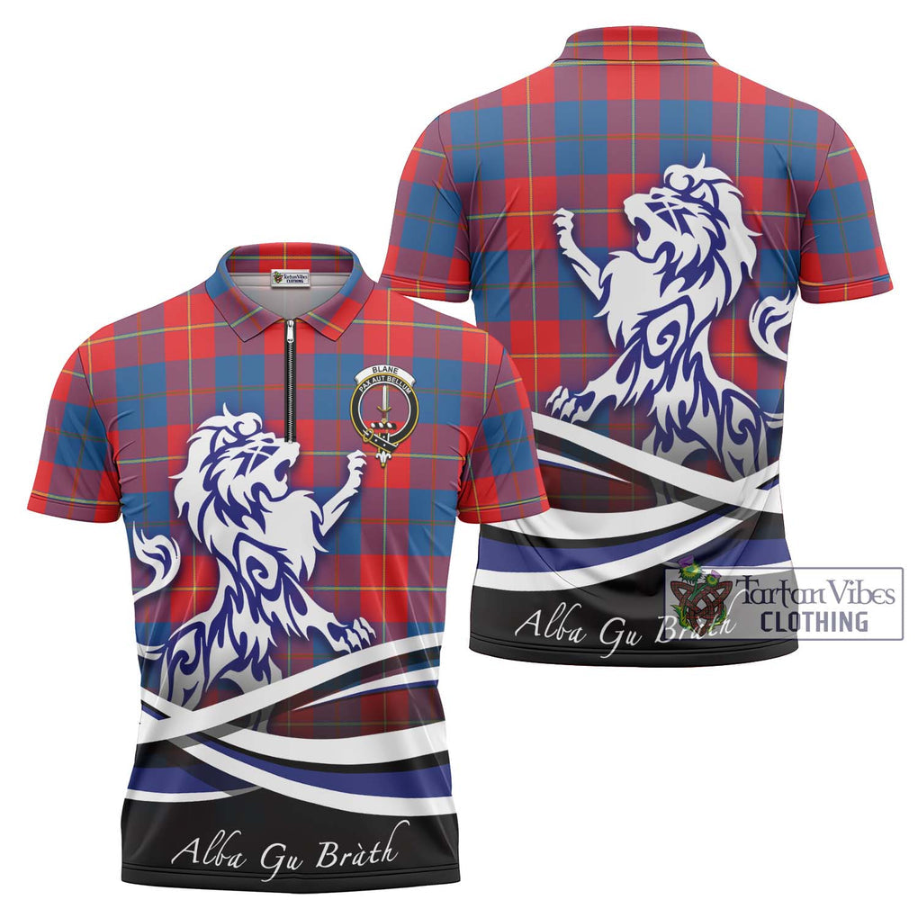 Blane Tartan Zipper Polo Shirt with Alba Gu Brath Regal Lion Emblem Unisex - Tartan Vibes Clothing