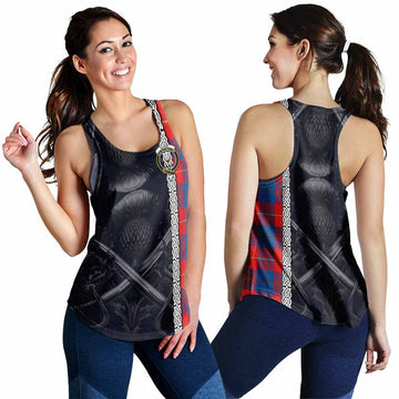 Tartan Vibes Clothing Blane Tartan Women's Racerback Tanks with Family Crest Cross Sword Thistle Celtic Vibes