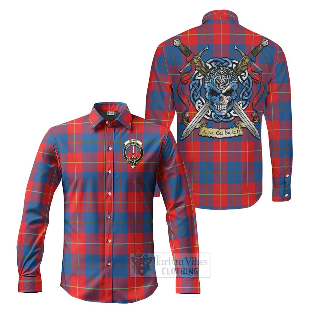 Blane Tartan Long Sleeve Button Shirt with Family Crest Celtic Skull Style Men's Shirt S - Tartan Vibes Clothing