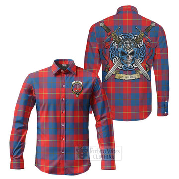 Blane Tartan Long Sleeve Button Shirt with Family Crest Celtic Skull Style Men's Shirt S - Tartan Vibes Clothing