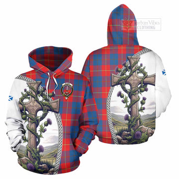 Blane Tartan Hoodie with Family Crest and St. Andrew's Cross Accented by Thistle Vines Zip Hoodie - Tartan Vibes Clothing