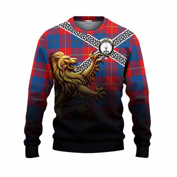 Blane Crest Tartan Knitted Sweater with Golden Lion Emblem Celtic Style Unisex - Tartan Vibes Clothing