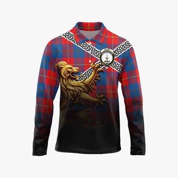 Blane Crest Tartan Long Sleeve Polo Shirt with Golden Lion Emblem Celtic Style Unisex - Tartan Vibes Clothing