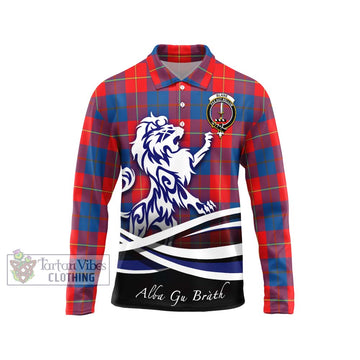 Blane Tartan Long Sleeve Polo Shirt with Alba Gu Brath Regal Lion Emblem Unisex - Tartan Vibes Clothing