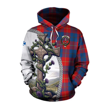 Blane Tartan Cotton Hoodie with Family Crest and St. Andrew's Cross Accented by Thistle Vines Pullover Hoodie XS - Tartan Vibes Clothing