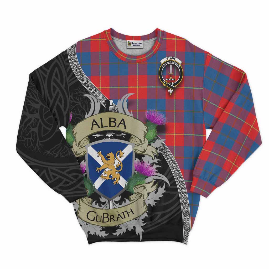 Blane Tartan Family Crest Sweatshirt Lion Rampant Royal Thistle Shield Celtic Inspired Unisex - Tartan Vibes Clothing