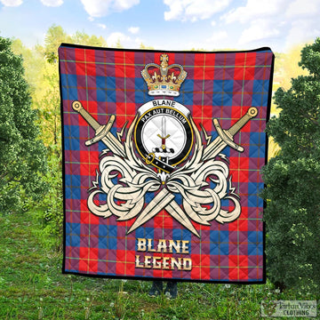 Blane Tartan Quilt with Clan Crest and the Golden Sword of Courageous Legacy Super King Quilt 91" x 110" - Tartan Vibes Clothing