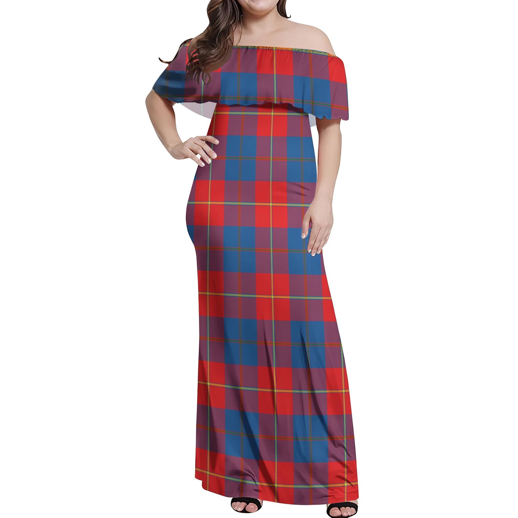 Blane Tartan Off Shoulder Long Dress Women's Dress - Tartan Vibes Clothing